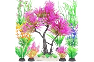 Borlech Aquarium Plastic Plants Artificial Decorations, Medium Fish Tank Fake Tree Plant Decor Ornaments Accessories (Pink)