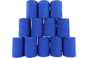 Inksafe Blue Self Adherent Cohesive Bandages 7.5cm x 4.5m Box of 12 - Uses Include Vet Wrap, Tape for Human Wrist and Ankle Sprains and Sports Injuries