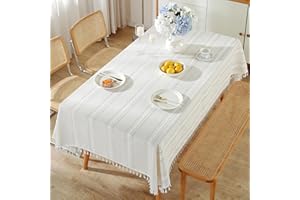 Pahajim Prostokątny obrus odporny na plamy bawełniany lniany obrus prosty wodoodporny obrus elegancki zmywalny obrus na stolik kawowy, piknik, dekoracja do domowego biura kuchni (biały, 140 x 300 cm)