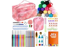 SusggO 96 Pezzi Set Uncinetto completo Kit Uncinetto Principianti Amigurumi - 20 Gomitoli Cotone di Latte - Aghi all'uncinetto - Accessori Manuale e Borsa - Uncinetto Set DIY