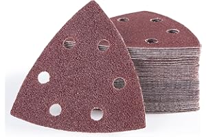 MIDO Professional Abrasive Mouse Sander Pads 60 PCS 93 mm Detail Sander Sandpaper 6 Holes Triangle Hook and Loop Sanding Disc Assorted 60/120/180/240/320/400 Grits