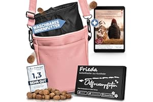 Ostfriesenpfoten® Leckerlibeutel 'Frieda' für Hunde aus hochwertigem Kunstleder - Altrosa Größe M - Futterbeutel mit EasyOpen Einhandmagnetverschluss - Gassitasche für Hunde-Leckerli