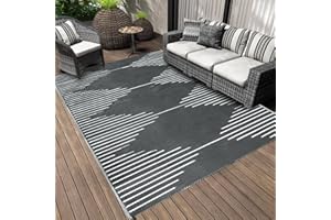 Falflor Alfombra para exteriores de 150 x 245 cm, impermeable, reversible, de plástico, ligera, para camping, caravana, patio, playa, picnic, balcón (gris)