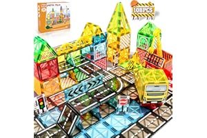 YOOHBERRYS Construcciones Magneticas Niños, 100 Piezas Bloques Magneticos Construccion con grúa y Edificio, Magnetic Tiles Carretera Magnetica Niños Juguetes 3-8 Años
