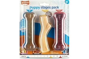 Nylabone Szczeniak Stages potrójne opakowanie, delikatny kurczak do żucia, Graduate Maple Bacon Wood Stick, Graduate Beef Jerky Extreme Bone, rozmiar M (1 opakowanie 3 zabawek do żucia)