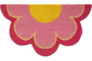 FISURA Original blomma dörrmatta gjord av kokosnöt med PVC-halkskydd, originalform rosa dörrmatta handmålad Mått: 70 x 40 cm