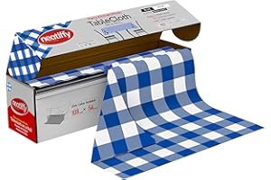 Neatiffy Disposable Plastic Table Cloth Roll | 54 in x 108 Ft Waterproof Tablecloth | Table Cover for Rectangle, Square, Round Oval Tables | Picnic, Party, Banquet, Birthdays, Weddings, BlueCheckered