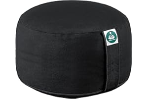 Present Mind Extra High Round Yoga Cushion (Height 20 cm) High Yoga Cushions/Meditation Cushions - Made in the EU - Washable Cover - 100% Natural Floor Cushion - Yoga Gifts