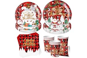 SHENGRUILI 50 Stück Weihnachten Partygeschirr Set,Weihnachten Pappteller Set,Weihnachtsparty Geschirrset,Partygeschirr Geburtstag,Papierteller Weihnachtsfeier Tischdekoration, Geschirrdekoration