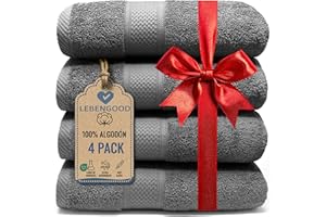 LEBENGOOD Juego de Toallas Baño y Lavabo 100% Algodón Premium 550gsm | Toallas Suaves, Absorbentes y Resistentes para Ducha, Hotel, SPA y Gym | Set de 4 Toallas Mano y Cuerpo (4 50X90 Acero)
