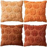 VEEKAY Set of 4 Decorative Pillow Covers 45 x 45 cm, Autumn Decorative Cushions, Thanksgiving Cushion Covers, Pumpkin Cushion