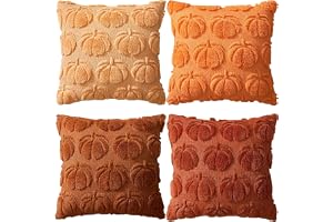 VEEKAY 4 stycken höstdekorationer örngott 45 x 45 cm, plyschpumpa dekorativa örngott skördefest, thanksgiving örngott, för soffa säng soffa hem