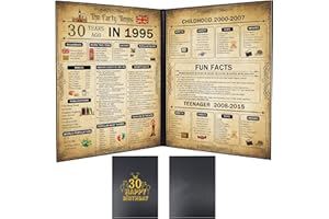 YCLEKIQA 30th Birthday Gifts for Women and 30th Birthday Gifts for Men Cards Decorations for Women Vintage Age Year Old Framed Born in 1995 Poster Uk for Grandparents, Husband, Wife, Mom, Dad（21x30cm）