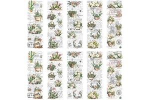 WANDIC 10 hojas de calcomanías de transferencia, calcomanías de plantas suculentas, cactus, impermeables, calcomanías para muebles, para mesa, botella de agua, manualidades, 11.8 x 3.9 pulgadas