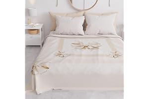 PETTI Artigiani Italiani - Copriletto Matrimoniale Primavera Estate, Coperta Leggera Matrimoniale, Lenzuola Copriletto, Fiocco Beige 100% Made in Italy