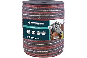 TRESSELEC - Ruban ZZ 40mm - Clôture électrique pour animaux (vache, chèvre, mouton, cheval) - Bobine de 200m - 11 fils inox diamètre 0,20mm et 3 fils cuivre diamètre 0,30mm