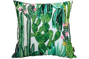 Olivia Rocco Waterproof Cushions Outdoor Indoor Hollowfibre Filled & Breathable Decorative Cushion 43 x 43 cm for Patio Garden Bench Sofa Furniture Living Room Bed Chair Scatter, (Cactus)