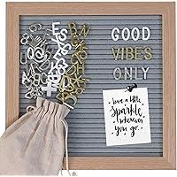 Gadgy Letterboard Grau Filz | 25 x 25 cm | MDF + Eichenrahmen | 510 Buchstaben | 100 Symbole | 4 Punaisen | Inklusive…