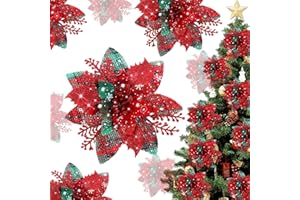 BSITSSS 10 sztuk kwiaty na choinkę, sztuczny kwiat wielkanocny, dekoracja choinki czerwone i zielone obrazy na girlandę przyjęcie ślubne nowy rok dekoracja