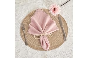 BALCONY & FALCON Cloth Napkins 100% Cotton with Fringed Handmade Square Rustic Style Washable Napkins 12 Pack Pink 50 x 50 cm for Easter Thanksgiving Christmas Weddings Parties Banquets