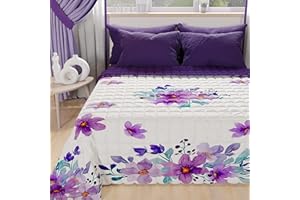PETTI Artigiani Italiani - Copriletto Matrimoniale Estivo 260x270cm 100 g/m² Double Face, Trapuntino Matrimoniale Primaverile, Trapunta Leggera, Floreale Viola, 100% Made in Italy