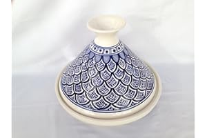 FUNKY GLOBAL Large, Beautiful Tagine in A Tunisian Rainbow Or Blue Chrysanthemum Designs. Hand Made & Hand Painted. Moroccan Style (Tunisian Blue Chrysanthemum)