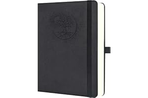 Mlife Notizbuch A4 mit Lebensbaum-Design–360 Seiten,100g Papier,PU-Cover,elastisches Band,Stifthalter,3 Lesezeichen–Ideal für Beruf, Studium & Geschenk(Schwarz)