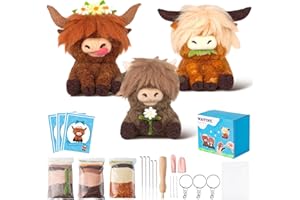 WATINC Needle Felting Starter Kit, 3 Different Highland Cow DIY Home Decoration Felting Craft Felting Tools Felt Needles Doll Wool Party Supplies for Beginners Adults Kids