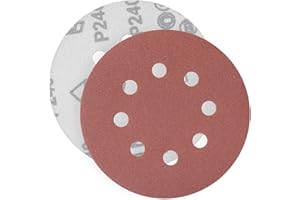 YoiYee 240 Grit Sanding Discs Pads, 8 Holes, 125mm/5-inch Hook and Loop Quick Change Sandpaper Sheet for Random Orbital Sander, 20 Pack
