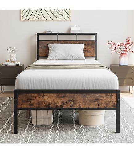 VECELO Metalen bed, 90 x 200 cm, bedframe met lattenbodem en hoog hoofdeinde, modern logeerbed, tienerbed, eenvoudige opbouw voor slaapkamer, logeerkamer, wit VECELO Metalen bed, 90 x 200 cm, bedframe met lattenbodem en hoog hoofdeinde, modern logeerbed, tienerbed, eenvoudige opbouw voor slaapkamer, logeerkamer, wit