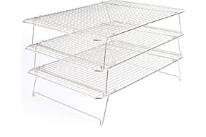 Tebery Lot de 3 grilles de refroidissement pliables et empilables en acier inoxydable 304 42 x 30,5 x 22 cm Retrait facile des gâteaux Surface de refroidissement ultra large Argenté