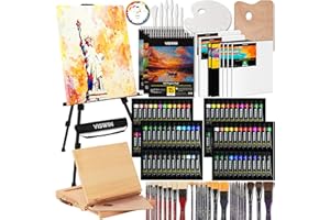 VISWIN 187 Pezzi Kit di Pittura Tutto-in-Uno con Cavalletto Alluminio e Faggio, Set Professionale con 96 Acrilici, Acquerelli & Olio, Tele, Kit per Adulti, Artisti, Bambini
