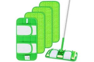 UMAYCOOL 4 Stück Mop Microfaser Reinigung Pads für Swiffer Bodenwischer Wet & Dry Starter-Kit, Wiederverwendbar Mop Pads für Swiffer Wet, Wischmopp-Reinigungskissen Bezug Ersatzbezug Wischbezug Reinigungs Pads