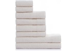 nottoc Set di asciugamani crema - 2 teli da bagno, 4 asciugamani e 2 asciugamani per ospiti, asciugamani bagno in 100% cotone, assorbenti, morbidi, 8 pezzi