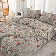 Cotton Comfort Bedding & Linen 3PCS Double Duvet Cover Set 100% Egyptian Cotton Bedding Double Bed Set 400 Thread Count Floral Printed Country Bird Duvet Cover Double with Pillow Cases 2 Pack