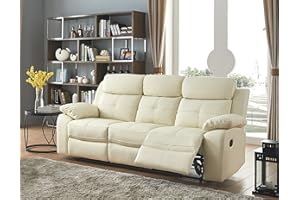 SC Furniture Ltd Cream Ivory High Grade Leather Manual Reclining 3 Seater Sofa Suite CHICAGO (Three Seats)