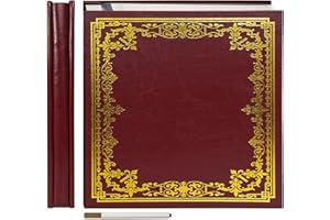 Vienrose Grand Album Photo Auto-Adhésif Couverture en Cuir Artificiel Album Scrapbook 27×28 cm Vintage Imprimé Livre de Souvenirs DIY 40 Pages Vides avec un Stylo Métallique, Rouge