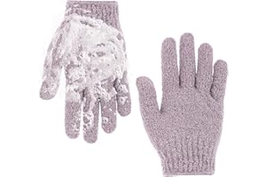 Sibba Exfoliating Gloves for Shower, Natural Loofah Bathing Gloves for Body and Face, Dead Skin Remover, Double Sided Microfibre Shower Body Gloves for Adults and Kids(Purple)