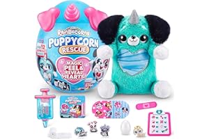 Rainbocorns Puppycorn Rescue Surprise, brzoskwinie kiełbasa - kolekcjonerska pluszowa - ponad 12 niespodzianek, odklej i odkryj serce, naklejki, śluz strzykawkowy, wiek 3+ (kiełbasa)