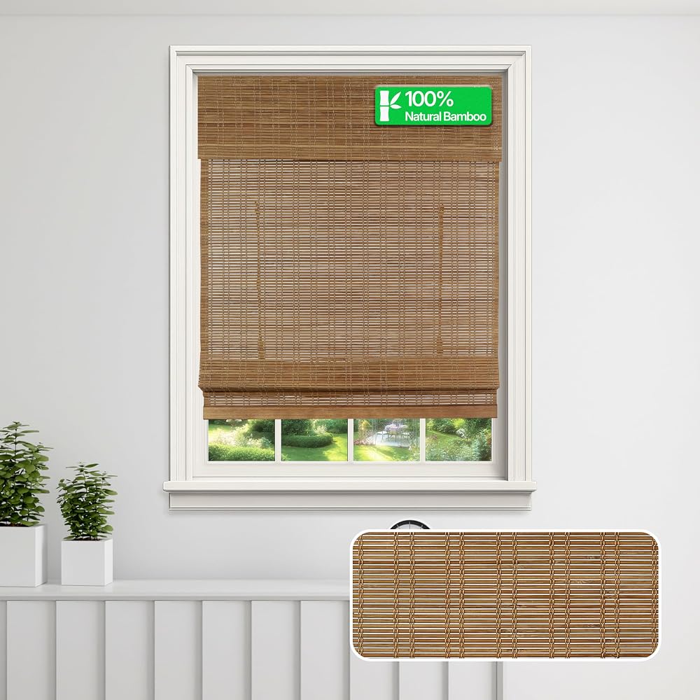 CALYX INTERIORS Akülü Bambu Panjur, Işık Filtreleme, 77,5 cm G x 121,9 cm Y, Seylan Kestanesi