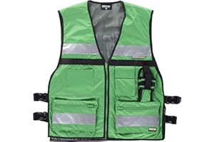 Work Team Chaleco de Alta Visibilidad con ajustes Laterales, Multibolsillos, Dos Cintas Reflectantes. Hombre