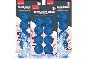 SOL 24pk x 50g Toilet Cistern Blocks, Blue Ocean Scent Freshener Tablets, Each Lasts 14 Days, Powerful Rim and Bowl Cleaning, Long-Lasting Fragrance, Prevents Limescale, and Effectively Fights Odours