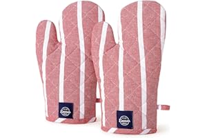 ENCASA XO Encasa Homes Long Forno Microwave guanti guanti guanti da forno (2 pz set) per cucina cucina e cottura - Resistente al calore, spessa e sicura - Red Stripes Roma