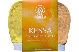 BfefBo Body Exfoliating Glove, Bath & Shower Mitt, Body scrub, Exfoliator, Plant based, Plastic free (Yellow Orange)