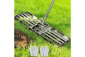 ZHJAN Rastrillo Nivelador de Césped 76x25 cm | Mango Ajustable de 185 cm | Rastrillo de Nivelación Pesado y Resistente | Para Nivelar Tierra, Arena y Césped | Ideal para Jardín, Césped y Campo de Golf