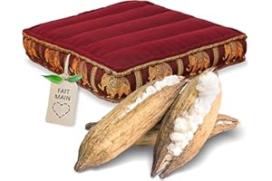 Livasia Coussin d’Assise Soie thaï, Coussin de Sol intérieur/extérieur, méditation Yoga, Chaise Meuble palettes, Coussin surpiqué pour Chaise Banc 50x50x10cm (Rouge/Éléphants Soie)