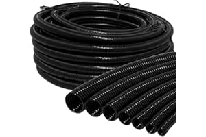 FLEX-IT FLEXIBLE CONDUIT 32mm Quality Black Solid Polypropylene Flexible R-Series Conduit - Trade Size 32mm - Internal 26.5mm - Length 50 Meter Coil - IP40 - Low Smoke Zero Halogen - UV Resistant - UK Manufactured