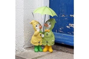 FHFY GARDEN Dilly and Dally Puddle Ducks. garden ornaments, Pair of Ducks, 32cm high with detachable umbrellas, wearing Boots