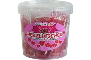 CAPTAIN PLAY Lecca lecca a Forma di Cuore, Gusto Lampone - circa 50 Pezzi in Mini Bustine, ideali per Caramelle Compleanno Bambini , 350g Candy Box