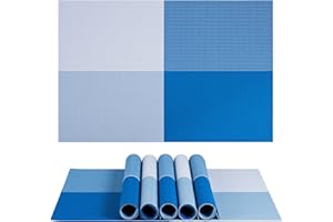 ANEWISH Manteles Individuales Lavables Salvamantele Individuales PVC Antideslizantes Resistente al Calor Juego de 6 para la Mesa de Comedor de Cocina 45x30 cm Azul